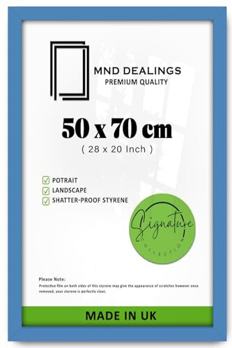 MND Dealings - ( 50 x 70 CM Poster Frame | Solid MDF Wood -Jigsaw Photo Picture Certificate Wall Hanging Included - Blue Clear Styrene -Ideal Home/Office - 28 x 20 Inch [ Blue ]