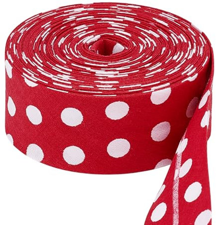 PH PandaHall Schrägband 10 m Einfach Gefaltet Rot Weiß Gepunktete Bänder 30mm Einfach Gefaltet Zum Nähen Paspelieren Säumen Bekleidung Haarschleifenherstellung