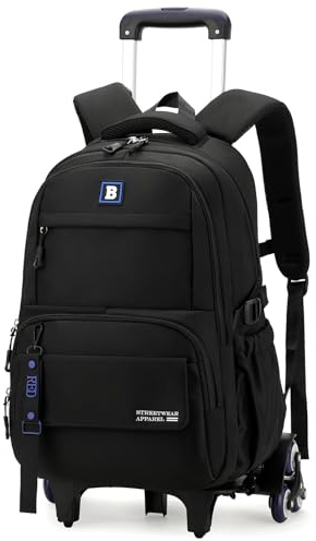 Amythe Sac à Dos à Roulettes pour Enfants Adolescents, Sac Ecole College pour Garçon avec Chariot, 31 L Sac D'école Garçon Léger à la mode, Cartable à Roulettes pour les 9-18 ans, Noir