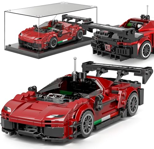 Mould King 27087 Speed Champion Auto Klemmbausteine mit Acrylvitrine, Technik Bausteine Rennwagen Sportwagen Bauspielzeug, sammelbares Modellauto, Rennauto Bausätze für Erwachsene (487 Teile)