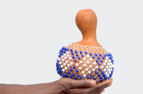 Shekere African Musical Instrument, Beaded Maracas, Percussion Shaker from Nigeria in Assorted Colours (Small)