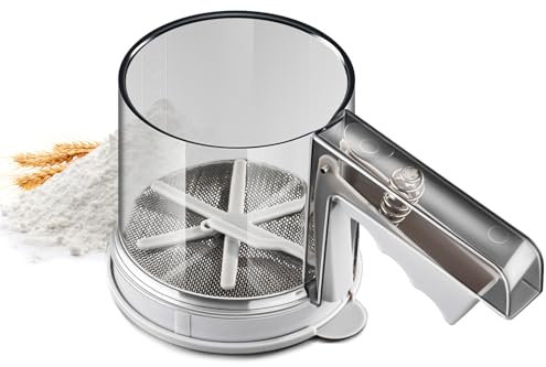 ‌3-Tassen Puderzuckerstreuer, Mehlsieb, Puderzuckermühle, Mehlsieb Edelstahl, Mehlstreuer – Doppeltes Edelstahlsieb für Mehl, Mandelpulver und Puderzucker‌