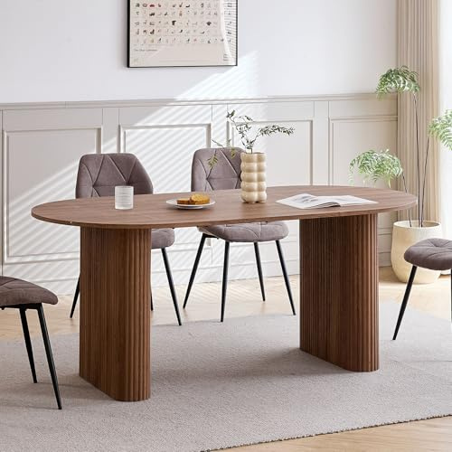 DEYARNA HOME Table à Manger Ovale de 180 cm pour 6 à 8 Personnes, Table Moderne avec Finition Grain de Bois et Pieds Elliptiques Robustes pour Cuisine, Salle à Manger et Salle de Réunion (Brun Foncé)