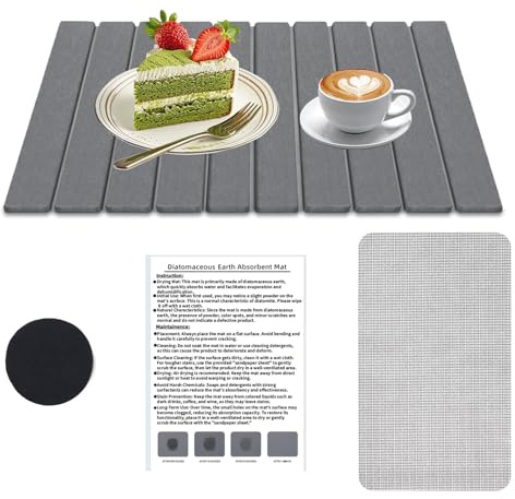 Tapetes de Piedra para Secado de Platos, 60x40cm Tapete de Baño de Tierra de Diatomeas, Alfombrilla Escurreplatos Plegable, Ttapete Absorbente de Agua de Tierra con de Lija y Almohadilla de Malla