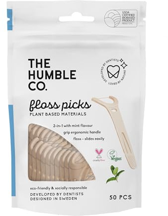 Zahnseide Stick pflanzlich und nachhaltig von The Humble Co. - 150 Stück Zahnseide Sticks mit Doppel-Faden zur Zahnreinigung Zwischenräume, frische Minze, von Zahnärzten empfohlen Zahnseidesticks