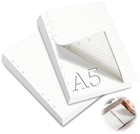 mawmuaw 2 Confezioni Fogli A5 con Buchi 120 Ricarica Carta Puntinati 6 Fori A5 Ricariche per Fogli Formato Planner Inserti di Carta per Raccoglitore ad Anelli Ricarica Agenda Schizzi Pittura