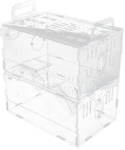 TOPBATHY Jaula para Hámster Transparente de Acrílico Diseño Transpirable y Asa Portátil para Mascotas Pequeñas como Erizos y Hámsters