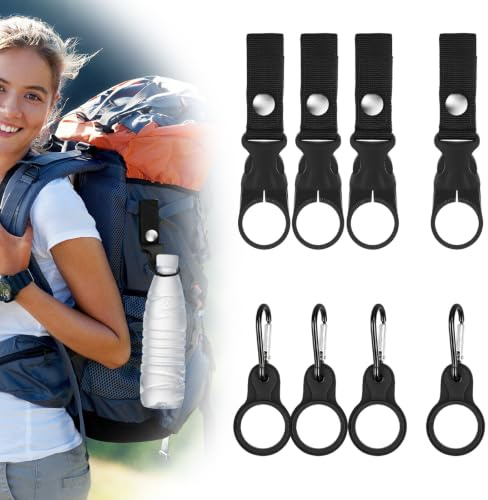 Zueyen Pack of 16 Bottle Holder Backpack Clip, Nylon Belt Drinking Bottle Holder with Carabiner & Silicone Ring, Tactical Drink Holder for Outdoor Hiking Camping Bicycle (Black)