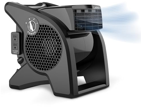 Lasko High Velocity Fan, 15, 375 CFM, Professional Utility Pivoting Blower Fan with 3 Speeds, 2 Accessory Outlets, 120V, Black, Model U15617