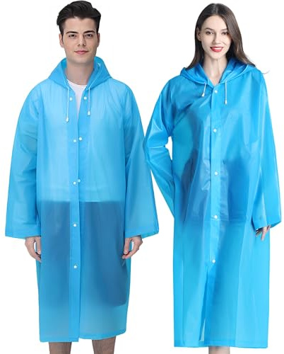 Cosowe Rain Ponchos for Adults Reusable, 2 Pcs Raincoats for Women Men with Hood (C-Adults Poncho-Blue)