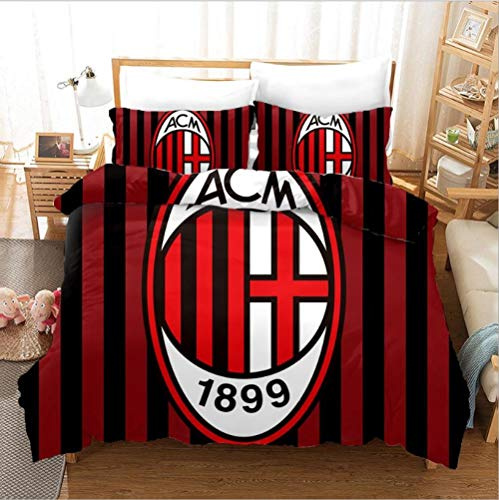 gaodashang Copripiumino Calcio Badge Biancheria da Letto 3D Kit Tessili per la casa in Tre Pezzi-AC Milan-King (200 * 230) -AC Milan