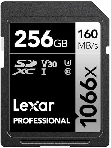 Lexar Professional 1066x 256GB SDXC UHS-I Card Silver Series, Up to 160MB/s Read, for DSLR and Mirrorless Cameras (LSD1066256G-BNNNU)