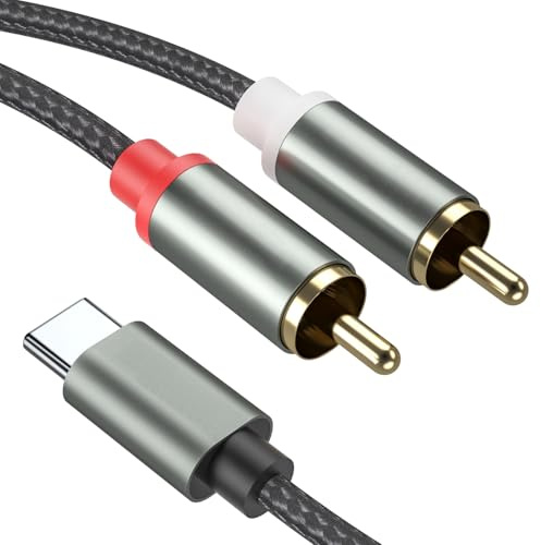 Froggen Typ C på 2x RCA-ljudkabel, typ C-kontakt på 2 Cinch-pluggar, USB-C-kontakt på 2 Cinch Plug Stereo Audio Converter Y-Splinter Cable Compatible för Huawei, Laptop, Amplifier, etc.
