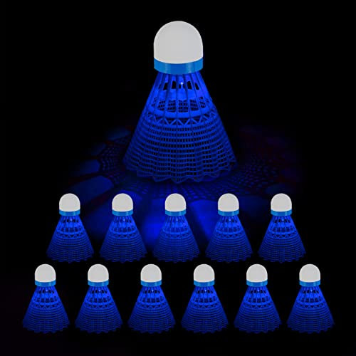 Relaxdays LED Federball, 12er Set, Badmintonbälle Leuchtend, HD 8,5 x 6,5 cm, Kinder & Erwachsene, Leuchtfederball, weiß