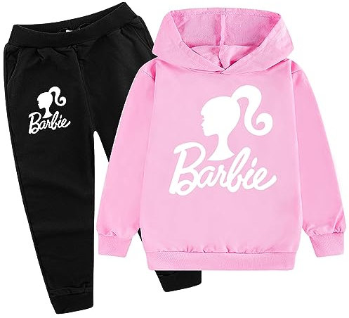 DEFANGYP printed casual fashion hoodie and pants 2 pieces/set, suitable for boys and girls' pants and sportswear, comfortable and fashionable set (Pink-130cm)