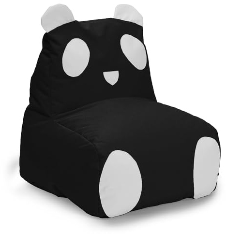 Lumaland barnsittsäck panda djurdesign | inomhus och utomhus sittsäck för barn | kan kombineras med vänner från Animal Line saccosäckar | 75 x 65 x 65 cm [svart/vit