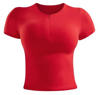 ZAAYO Maglietta sportiva da donna - Top corto - Doppia fodera - Maglietta funzionale a maniche corte da donna, M