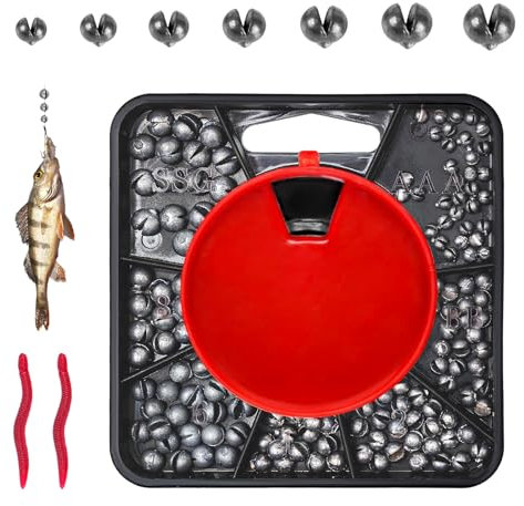 120g Poids De Pêche Split Shot Set Réutilisable, 0.4g/0.5g/0.6g/0.8g/1g/1.2g/1.5g Plomb Bouche Accessoires, Plombs De Pêche avec Boîte de Rangement Leurre à vers pour Eaux Profondes