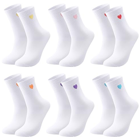 Utensilsto 6 Paar Damen Socken Herzsocken Damen 38-42 Baumwollsocken Herz Socken Kuschelsocken Sportsocken Tennissocken Baumwoll Socken Damen