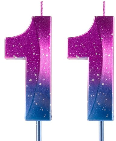 Bougies en forme de chiffre 11 pour 11e anniversaire - Galaxie dégradée - Violet et bleu - Cire de qualité supérieure et diamant 3D - Décoration de gâteau pour fête d'anniversaire, anniversaire de