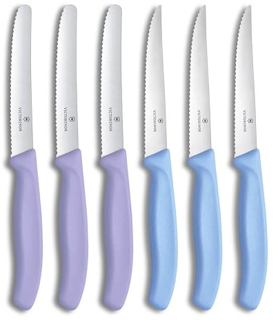 Victorinox Swiss Classic, coltello da colazione e coltello da bistecca, set di 6 pezzi, lama affilata, bordo seghettato, 11 cm, acciaio inossidabile, colorato
