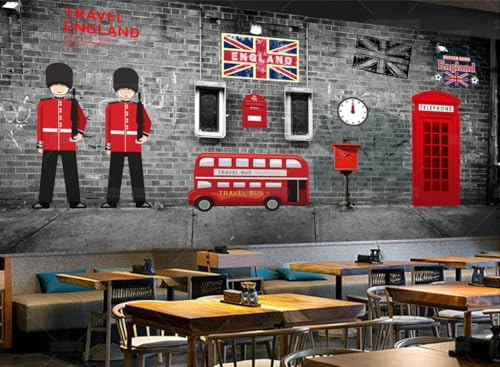 Retro tapet tegelvägg byggnad telefonskåp bar dekoration målning café restaurang väggmålning, 3D, 300 x 210 cm
