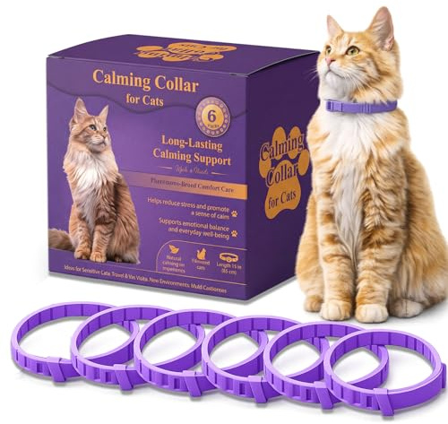 Cat Calming Collar, 6-Pack Pheromone Collars for Cats – Adjustable 15″, Up to 4 Weeks Lasting Stress & Anxiety Relief, Helps Reduce Noise Fear, Scratching & Separation Anxiety（Pruple）