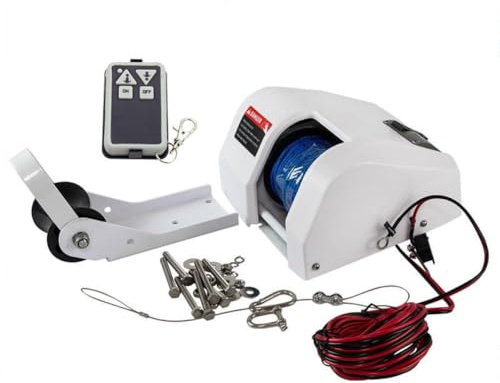 YNpgvxmaW Treuil électrique d'ancre de Bateau, treuil d'ancre de Ponton d'eau salée pour Petits Bateaux avec Kit de télécommande sans Fil 25 Lbs