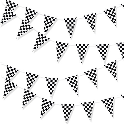 100 Foot Long Race Track Car Finish Line Black and White Plastic Pennant Party Checker Pattern String Curtain Banner for Decorations, Birthdays, Event Supplies, Festivals, Children & Adults