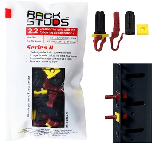 Rackstuds R20 Serie II Rackmontageschrauben – Server-Rack-Schrauben und Käfigmuttern-Ersatz für 19 Server-Rackschienen mit quadratischen Löchern – ohne-Werkzeug – Rot 2,22 mm / 0,086 – 20 Stück