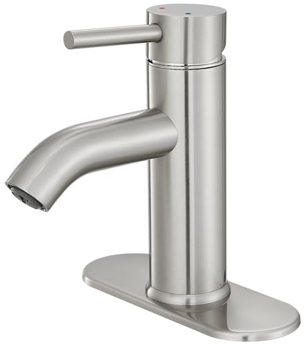 Bathroom Faucet Brushed Nickel One-Handle, Modern one Hole Bathroom Sink Faucet Lavatory Faucet with Deck