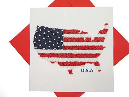 GREENHANDSHAKE American Flag Shaped Into A Map of USA, Patriotic American, Quilling Card - Unique Dedicated Handmade, Design Greeting Card for all occasion