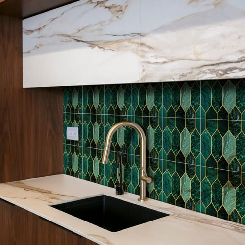 funlife Peel and Stick Wall Tiles, Stick on Tiles Self-Adhesive Tile Stickers for Kitchen Bathroom, Holographic Emerald Green(15x15cm-30pcs)