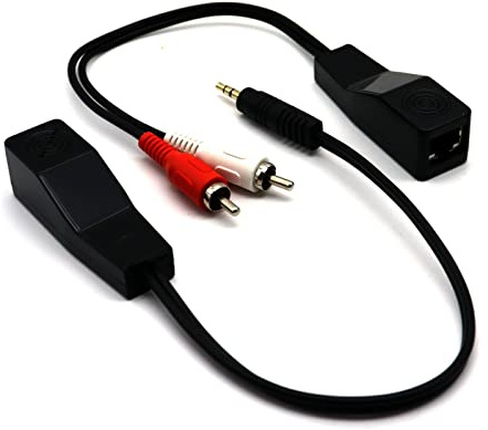 AWADUO RJ45-auf-Cinch-Kabel, RJ45-Buchse auf 2RCA-Stecker und RJ45-Buchse auf DC3,5-mm-Stereo-Cinch-Rot-Weiß-Audiosignal-Balun-Verlängerungskabel über Cat5/6-Kabel (0,3 m)