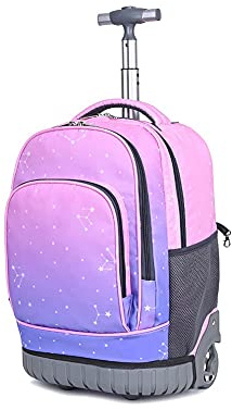 ANSIEDIO Trolley Schultasche Mädchen Kinder Trolley Rucksack Schultaschen Geeignet für Mittel- und Oberstufenschüler (Farbverlauf lila)
