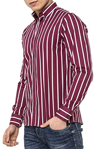 RED BRIDGE Chemise Homme rayée Modern Fit Manches Longues Bordeaux XL
