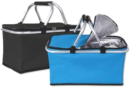 wuuhoo® Panier d’achat Irene – avec poignée renforcée, Panier Picnic Pliable, Maniable et Lavable, Panier à provisions pour Les déplacements et avec Isolation Thermique Set de 2 Noir - Bleu
