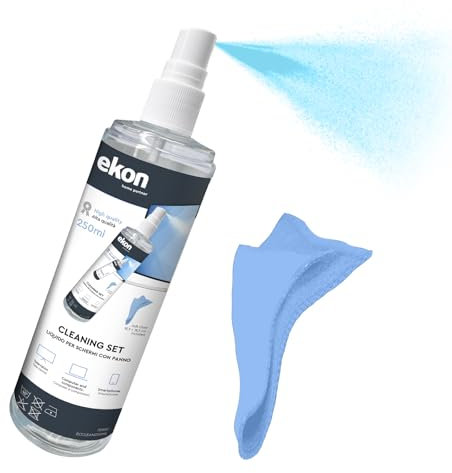 ekon Bildschirmspray mit Mikrofasertuch, 250ml, Reinigungsset für Monitore, Laptops, Kameras, Camcorder, MacBooks, TVs, Smart TVs, Smartphones, Tablets