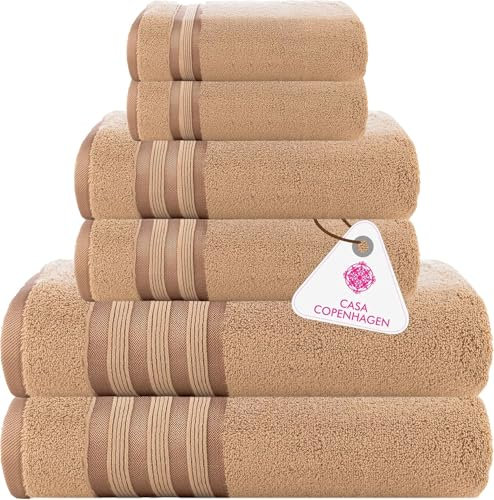 Casa Copenhagen Zero Twist, 6-teiliges Handtuchset aus 100% Baumwolle- Beige, 600 g/m², 2Bade, 2Hand und 2Waschlappen aus ägyptischer Baumwolle, ultraweiche Luxushandtücher für Badezimmer