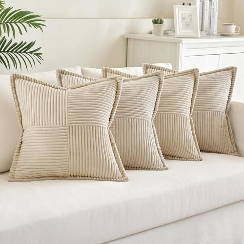 MIULEE Weihnachten 4er Set Kordsamt Weihnachten Kissenbezüge Weich Dekokissen Dekorativ Kissenbezug Modern Kissenhülle Sofakissen Zierkissen Couchkissen für Wohnzimmer Schlafzimmer Beige 45x45 cm