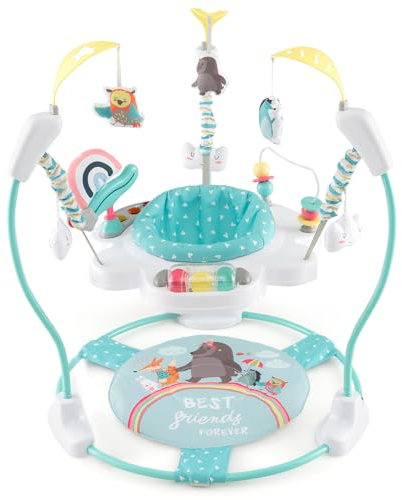 DREAMADE Stationäres Aktivitätscenter, Tierwelt-Jumperoo mit abnehmbarem Fußpolster, Spielcenter mit 360°-Drehsitz, 3 verstellbaren Höhen, Musiktablett & Hängespielzeugen für Babys ab 6 Monaten