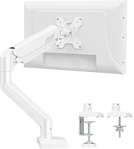 ELIVED 1 Monitor Halterung für 13-32 Bildschirme bis zu 9kg mit VESA 75/100mm, Gasdruckfeder PC Monitor Tischhatlerung, Neigbar, Schwenkbar, Drehbar, Höhenverstellbar Monitorhalterung Weiß EV004W