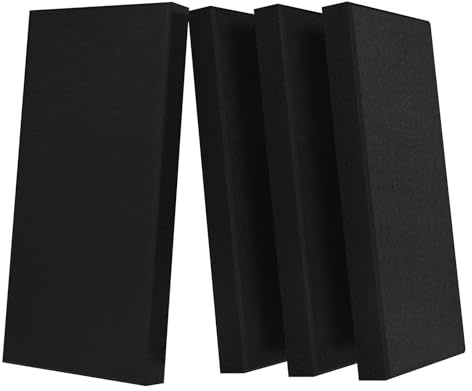 UMIACOUSTICS 4 PCS Acoustic Panels with Hanging Bracket, 2” Thick Fiberglass Sound Proof Panels Removable for Studios, Office, Home Theater Ceiling or Wall- Black