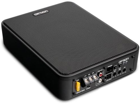 Option DRIVE7.6UA Aktiv-Subwoofer - Kompakter Untersitz-Subwoofer mit integrierter Endstufe - inkl. Pegelfernbedienung - High-Level-In, 100 Watt RMS, 30 Hz - 150 Hz, 3.5kg