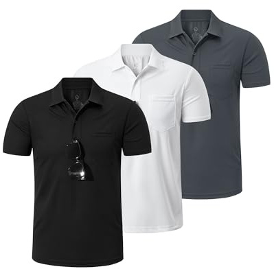 Outdoor Ventures Men's 3-Packs Golf Polo Breathable Polo Shirts | UPF50+, Quick-Dry, Moisture-Wicking, Breathable, 4-Way Stretch, Sunglasses Loop, for Golf Tennis Running Hiking Work Casual