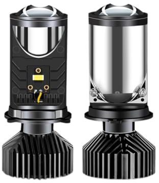 Joskeijky 2 piezas Y9 H4 LED proyector proyector proyector lente negro con ventilador de refrigeración automotriz Hi Lo haz bombilla