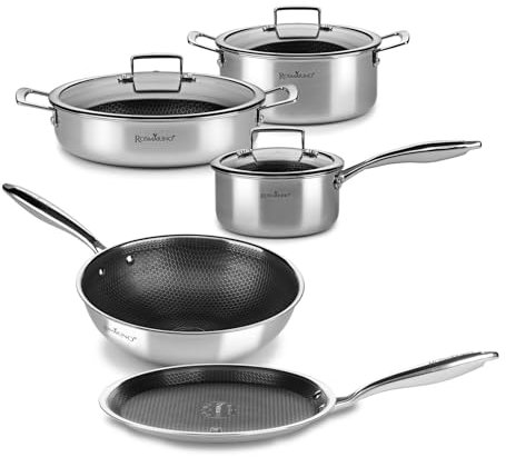 Rosmarino HexaPro 3.0 Topf- und Pfannenset mit Deckeln - 8-teilig, verschiedene Größen, aus Edelstahl & Aluminium