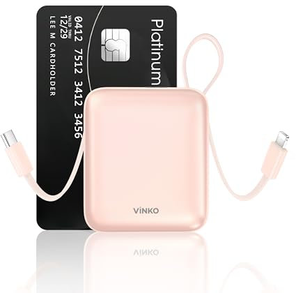 Power Bank 10000mAh, Mini Bateria Externa Carga Rapida con 2 Cables, PD 22,5W, Bateria Portatil Pequeña, Cargador Portátil movil USB C Compatible con iPhone 16 15 14 13 12 Serie Samsung Android (Rosa)