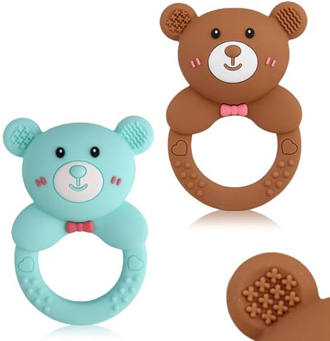ABirdon Mordedor Bebe,2 Pack de Mordedor de Silicona con Sonajero,Juguete para la Dentición, Estimulación Sensorial y Masticación para Bebés