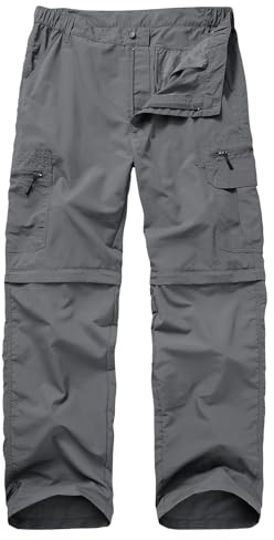 Winebox Walking Hiking Trousers Mens, Convertible Zip Off Lightweight Quick Dry Breathable Cargo Fishing Safari Camping Travel Pants(Gery-36) Grey